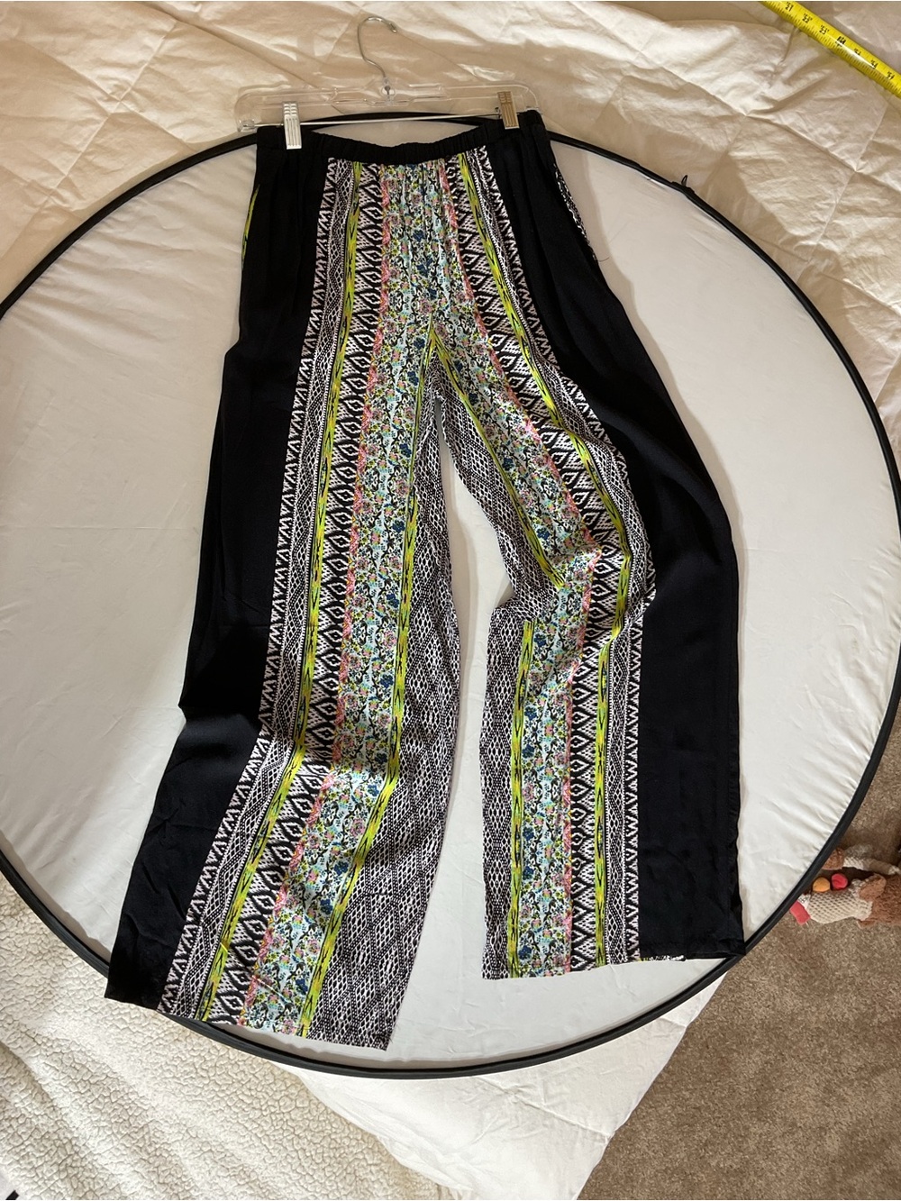 Xhilaration Black Wide Leg Pants with Multicolor Stripe Print